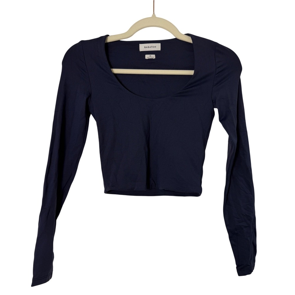 Aritzia Babaton Contour Scoopneck Top Sizs XS Navy Blue Excellent Long Sleeve